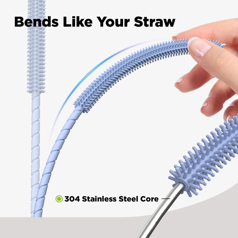 VOGOGE 2 Pcs Silicone Straw Cleaner Brush, Extra Long Cleaning Brushes for Straws, 6mm&9mm, Blue - Image 5