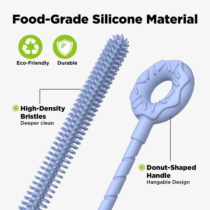 VOGOGE 2 Pcs Silicone Straw Cleaner Brush, Extra Long Cleaning Brushes for Straws, 6mm&9mm, Blue - Image 4