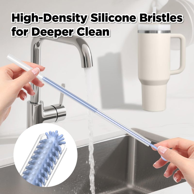 VOGOGE 2 Pcs Silicone Straw Cleaner Brush, Extra Long Cleaning Brushes for Straws, 6mm&9mm, Blue - Image 3