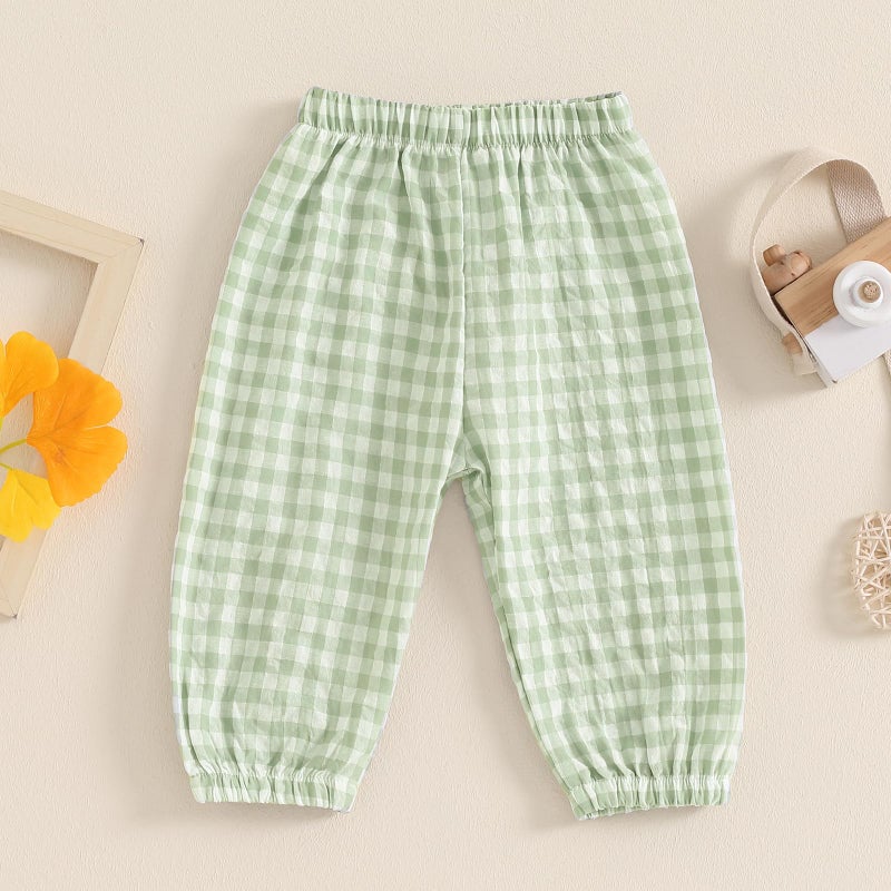 Arvbitana Toddler Checkered Pants Baby Girl Boy Elastic Waist Jogger Pants Kids Casual Plaid Trousers Infant Long Sweatpants (A-Green, 6-12 Months) - Image 2