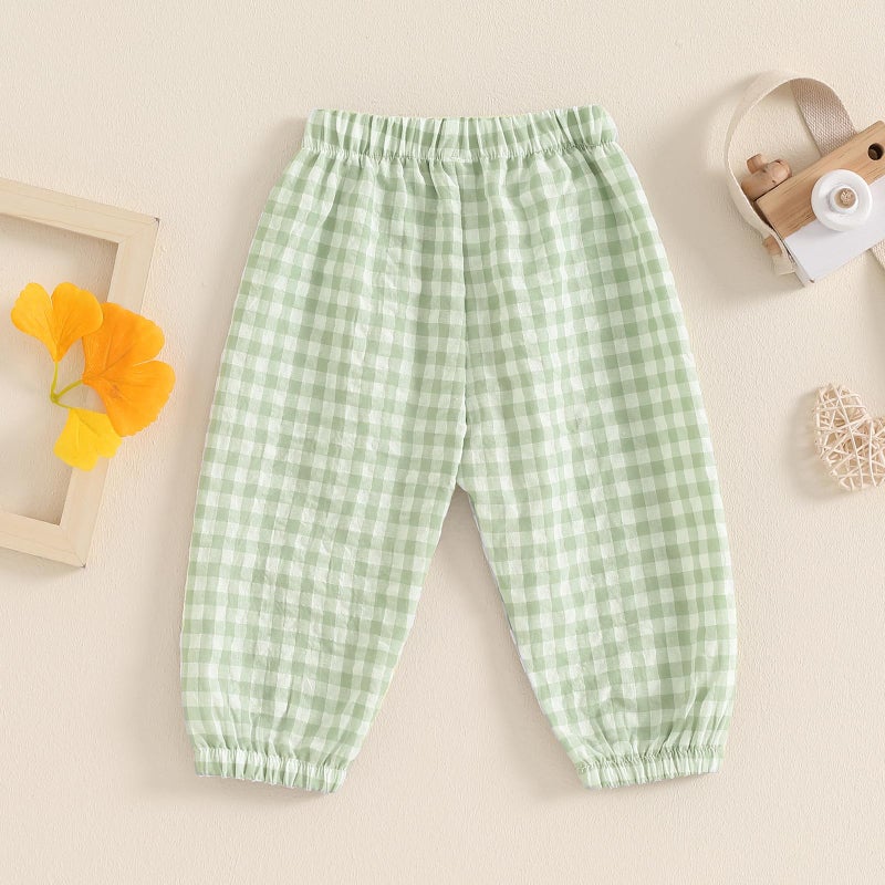 Arvbitana Toddler Checkered Pants Baby Girl Boy Elastic Waist Jogger Pants Kids Casual Plaid Trousers Infant Long Sweatpants (A-Green, 6-12 Months) - Image 3