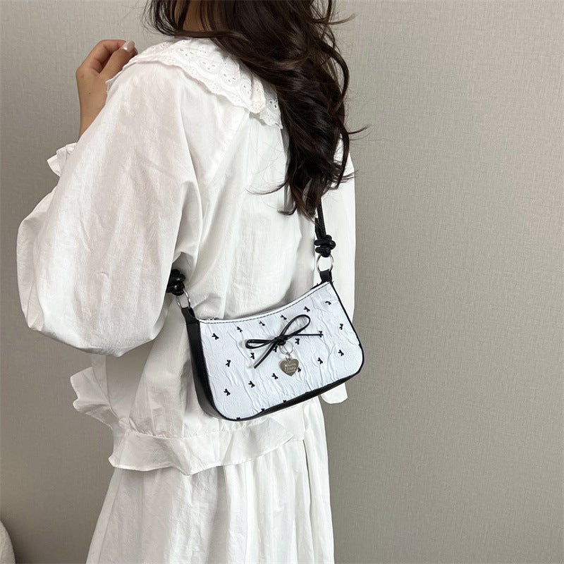 Women's Crossbody Bag Black Pink Contrast Bubble Gauze Bow - Image 1