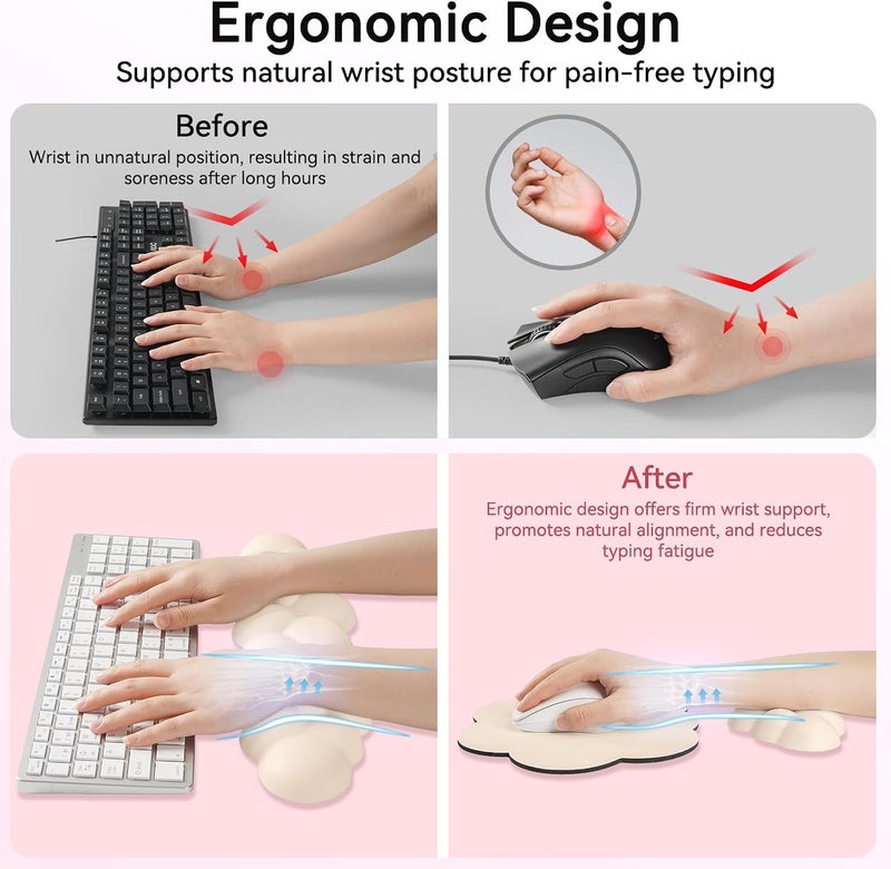 Sushret Memory Foam Cloud Wrist Rest Keyboard Set, 4-in-1: Ergonomic Keyboard Wrist Rest & Mouse Pad, Non-Slip for Office, Gaming and Home Office, Blue - Image 4