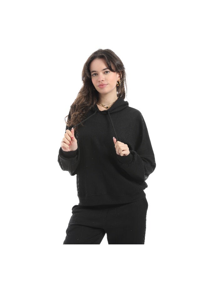 Andora Self Patterened Inner Fleeced Hooded Training Suit - Black - Image 5