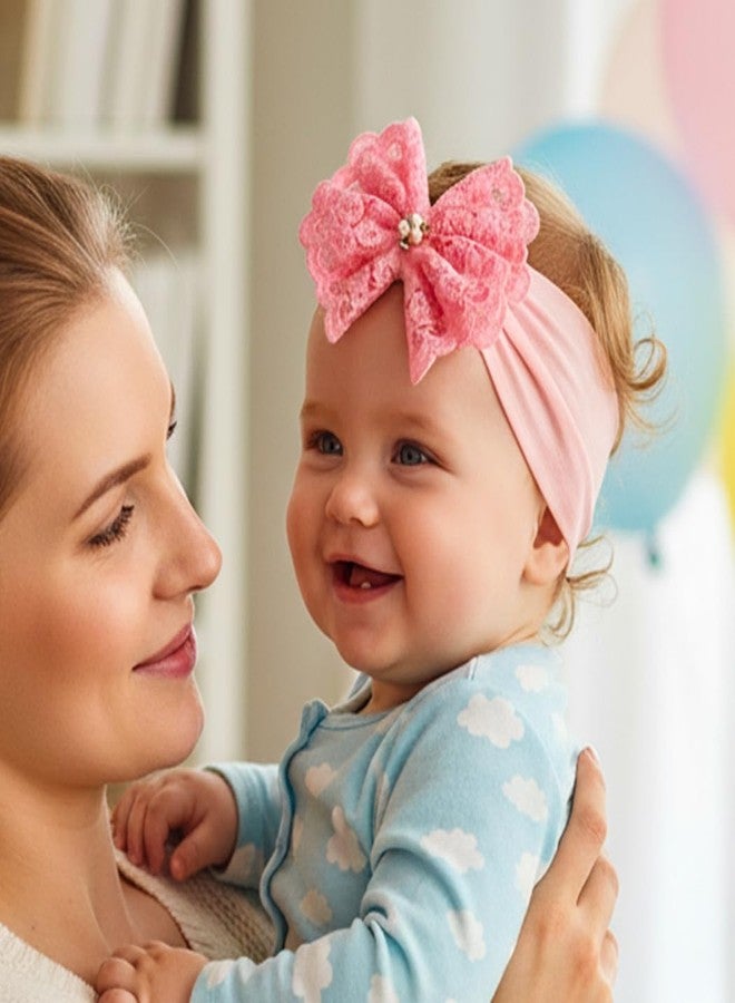 Urieo Baby Girl Lace Headbands Soft Bow Hairbands Hair Accessories for Newborn Infant Toddler Kids - Image 4