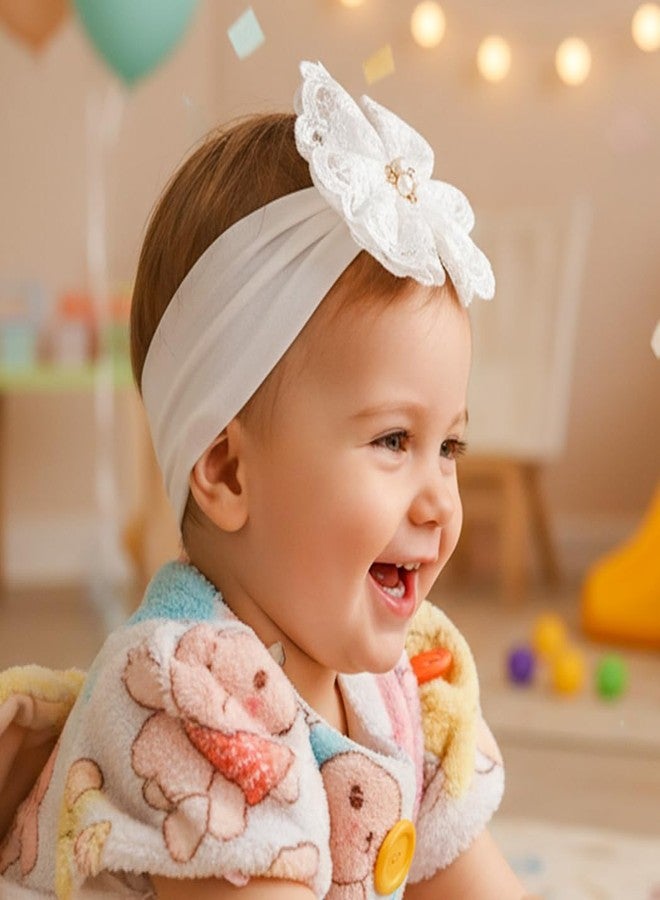 Urieo Baby Girl Lace Headbands Soft Bow Hairbands Hair Accessories for Newborn Infant Toddler Kids - Image 2