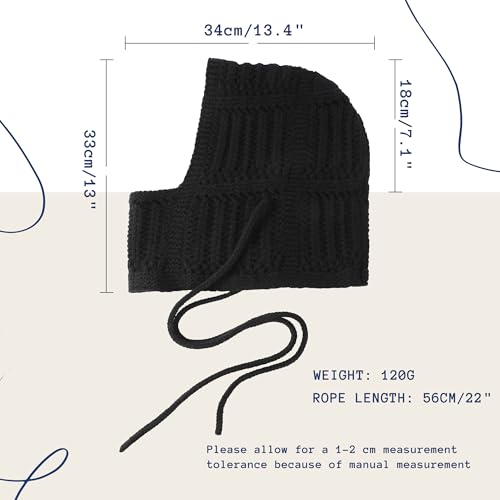 ACUSHLA 100% Merino Wool Fashion Balaclava for Women Soft Warm Light Hooded Scarf Knitted Hat and Scarf in One Neck Warmer Head Wear, Black - Image 4