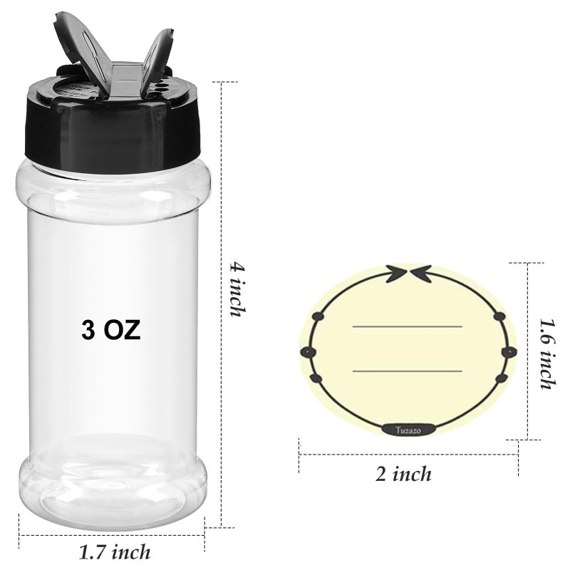 TUZAZO 3 oz Spice Bottles Plastic Seasoning Containers, 24 Pcs Clear Plastic Spice Jars with Shaker Lids and Labels BPA Free Empty for Spice, Herbs, Powders, Glitters - Image 2