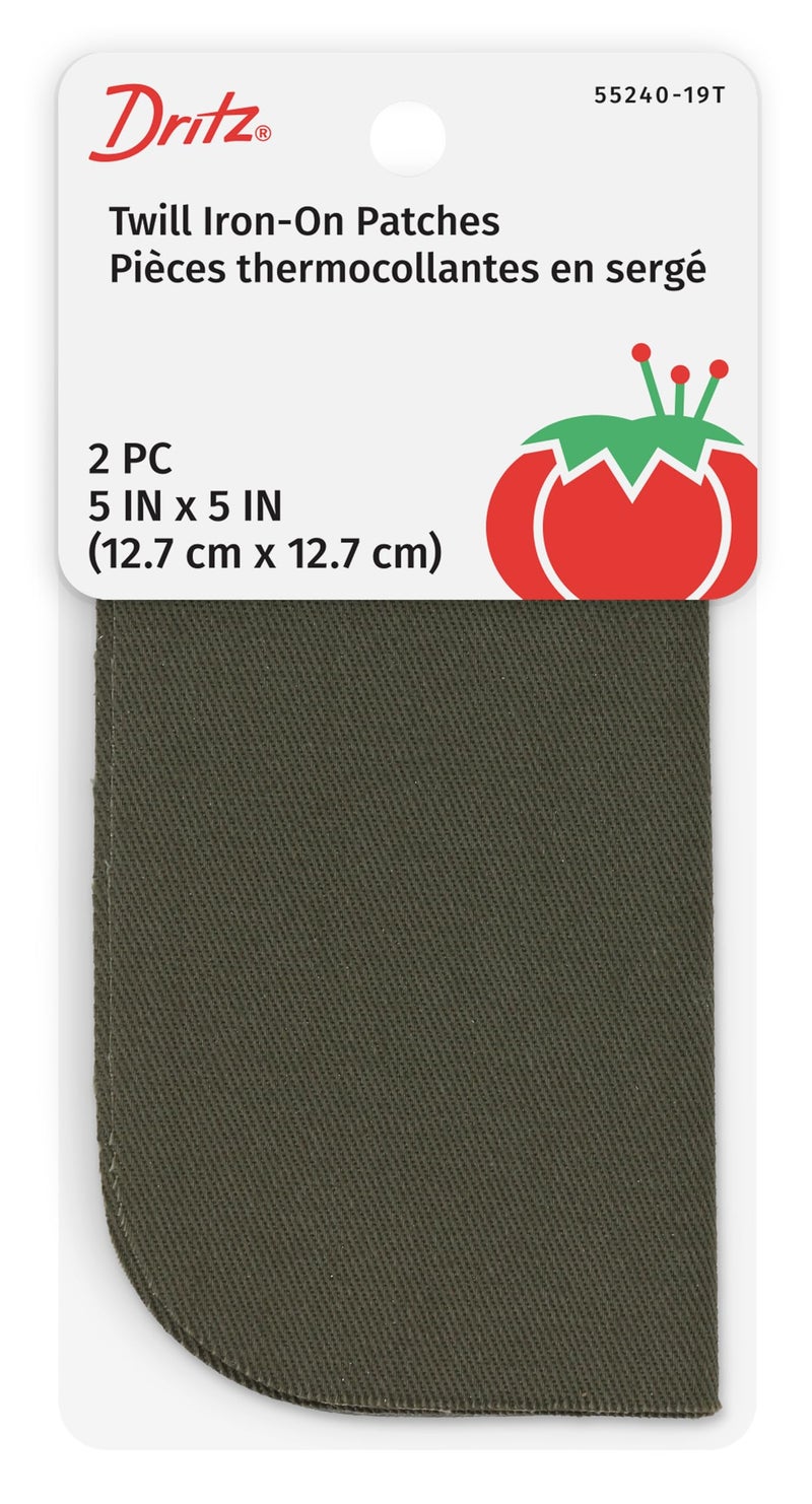 Dritz 55240-19T Patches, Iron-On, Twill, Olive, 5 x 5-Inch (2-Count) - Image 1