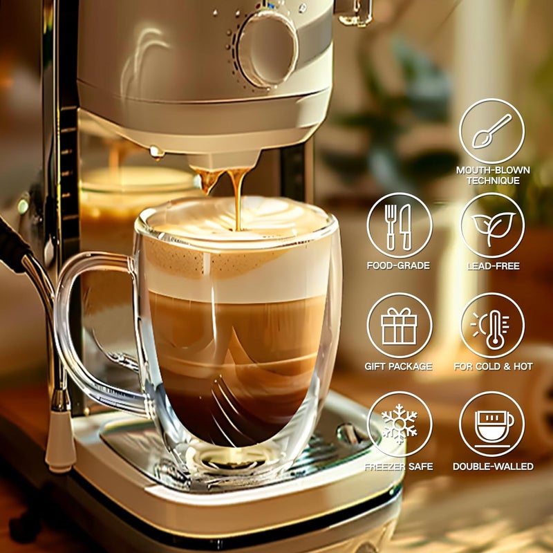 YMMIND Set of 2 Double Walled Glass Coffee Mugs 16 Ounces Insulated Layer Coffee Cups with Handle Borosilicate Glass Espresso Cup for Hot Beverage,Cappuccino,Tea,Latte,Wine,Microwave Safe - Image 3