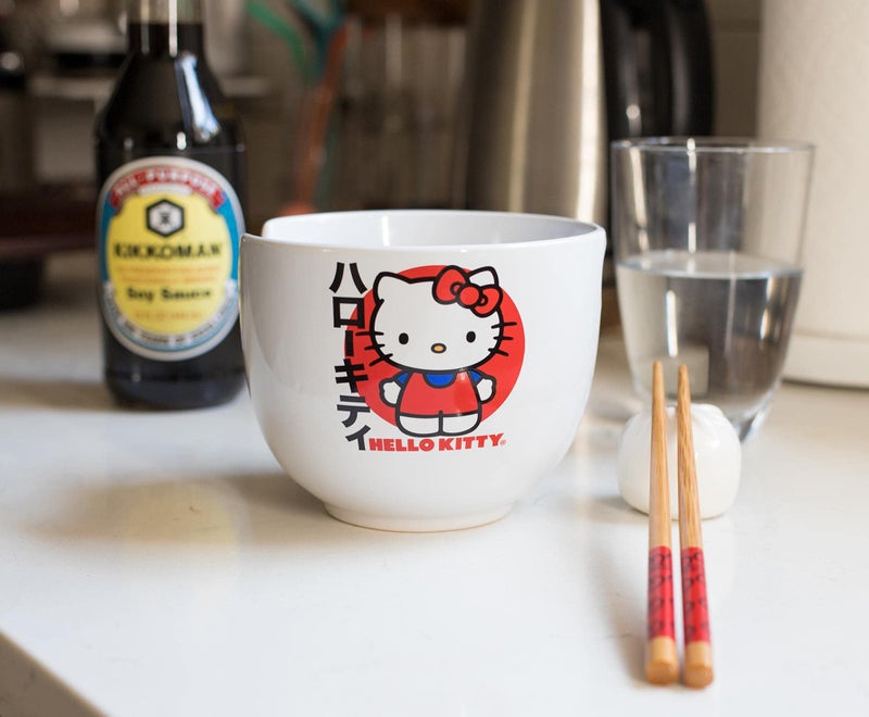 Silver Buffalo Silver Buffalo Sanrio Hello Kitty Japanese Ceramic Ramen Noodle Rice Bowl with Chopsticks  Microwave Safe  20 Ounces  - Image 4