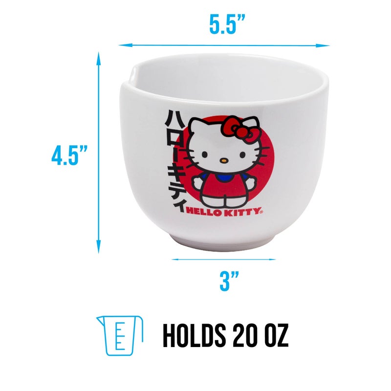 Silver Buffalo Silver Buffalo Sanrio Hello Kitty Japanese Ceramic Ramen Noodle Rice Bowl with Chopsticks  Microwave Safe  20 Ounces  - Image 3