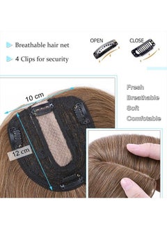 SEGO Hair Toppers for Women Real Human Hair No Bangs 130% Density 10 * 12CM Silk Base 100% Remy Human Hair Clip in Top Wiglet Hair Pieces for Thinning Hair-12 Inch Light Brown  - Image 4