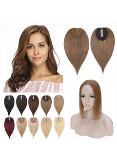 SEGO Hair Toppers for Women Real Human Hair No Bangs 130% Density 10 * 12CM Silk Base 100% Remy Human Hair Clip in Top Wiglet Hair Pieces for Thinning Hair-12 Inch Light Brown  - Image 1