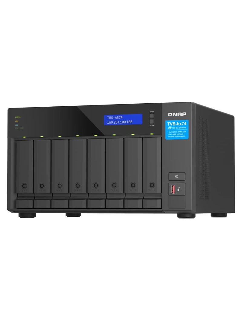 QNAP TVSh874i732GUS 8 Bay HighSpeed Desktop NAS with M2 PCIe Slots 12th Gen Intel Core CPU up to 64GB DDR4 RAM 25 GbE Networking and PCIe Gen 4 expandability Diskless