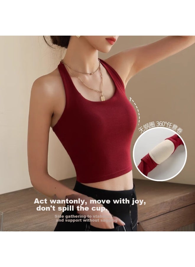 LANG SHA Langsha Hanging Neck Small Sling Vest Women's Spring And Summer New Ribbed Inner With Chest Pad Pure Cotton Beautiful Back Bottoming Top - Image 5