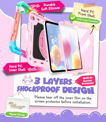 Cantis Case for iPad 11-inch (A16) 2025/ iPad 10th Generation 2022 (10.9 inch) with Screen Protector, 11th Case with 360 Degree Rotating Stand/Pencil Holder, Camouflage+Light Pink - Image 3