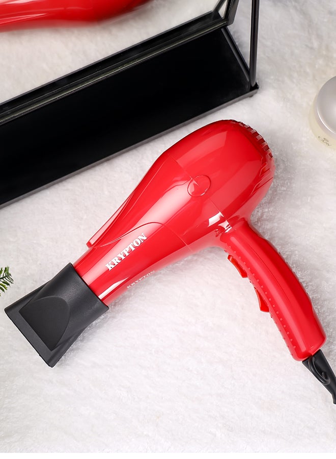 KRYPTON High-Speed Hair Dryer – 1500W Turbo Motor, Quiet Sound, 3 Heat And 2 Speed Levels for Thick Hair And Daily Styling – Red Finish Red - Image 2