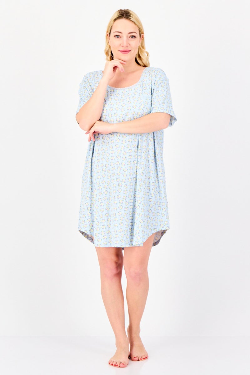 PJ Couture Women Allover Print Short Sleeve Sleepwear Dress, Multicolor - Image 3