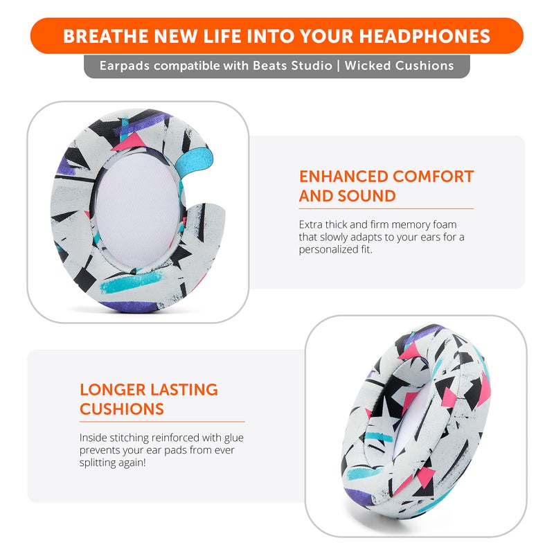 WC Wicked Cushions Replacement Ear Pads for Beats Studio 2 & 3 (B0501, B0500) Wired & Wireless | Does NOT Fit Beats Solo | Softer PU Leather, Enhanced Foam & Stronger Adhesive | 90's White - Image 5