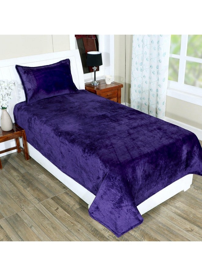 RD TREND 250 Gsm Flannel Warm Bedsheets For Winter Single Flat Size (60X90 Inches) With 1 Pillow Cover 210 TC Size (18X28 Inches) Color-Purple - Image 1