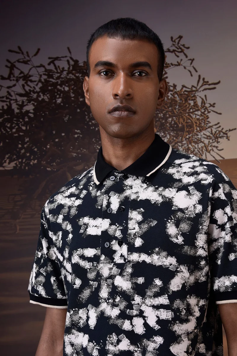 Genes Lecoanet Hemant Black Abstract Print Polo