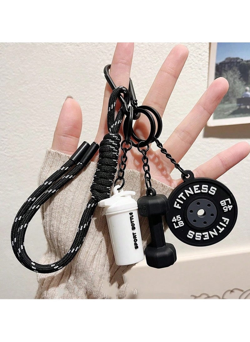 Fitness Keychain Designed with Gym Equipment Motifs – Comes with a Sturdy Rope for Easy Attachment to Bags or Keys – 1 Piece in black Color - Image 1