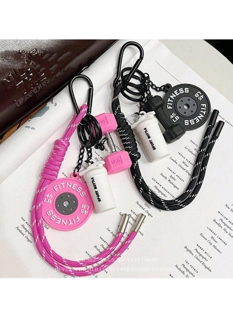 Fitness Keychain Designed with Gym Equipment Motifs – Comes with a Sturdy Rope for Easy Attachment to Bags or Keys – 1 Piece in black Color - Image 3