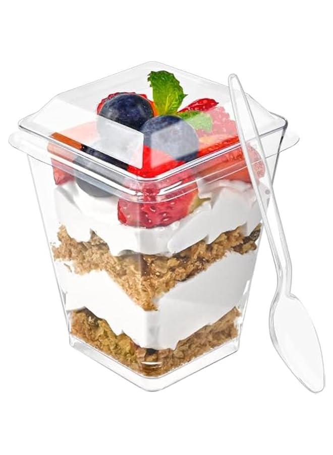 25 Pack 5 oz Plastic Dessert Cups with Lids and Spoons, Banana Pudding Cups with Lids Mini Dessert Shooters for Party Individual Yogurt Parfait Jello Fruit Trifle - Image 1