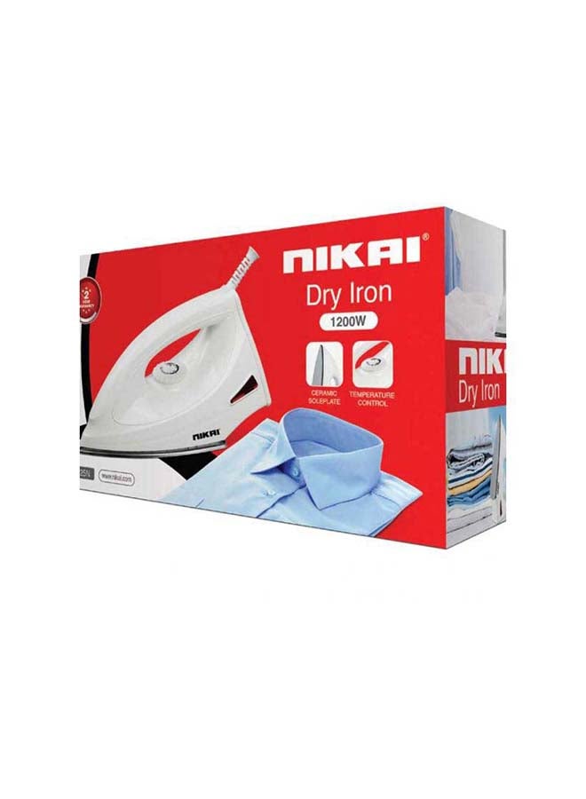 NIKAI Dry Iron, Non-Stick Teflon Soleplate, Adjustable Temperature Control 1200 W NDI725N White - Image 3
