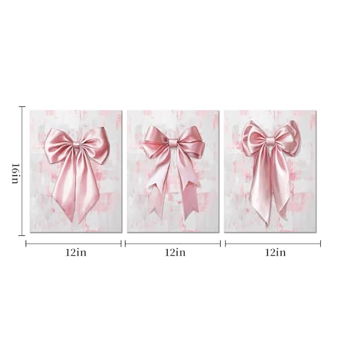 Visual Art Decor Bow Pictures Girls Bathroom Bedroom Wall Decor, Bow Wall Art Framed 12x16inchx3 Pieces (Pink) - Image 4