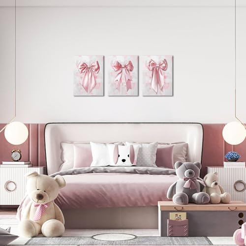 Visual Art Decor Bow Pictures Girls Bathroom Bedroom Wall Decor, Bow Wall Art Framed 12x16inchx3 Pieces (Pink) - Image 3