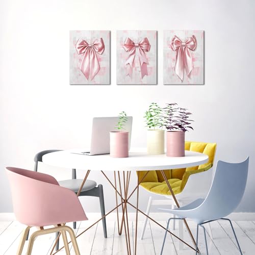 Visual Art Decor Bow Pictures Girls Bathroom Bedroom Wall Decor, Bow Wall Art Framed 12x16inchx3 Pieces (Pink) - Image 5