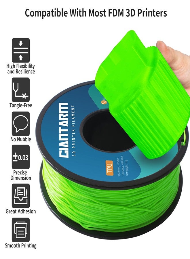 GIANTARM TPU Filament 1.75mm 1Kg(2.2lbs), Green Filament TPU, 95A Flexible 3D Printer Filament with High Elasticity, ±0.03mm Accuracy, Neatly Wound & Moistureproof, Non-Clogging, TPU Green - Image 3