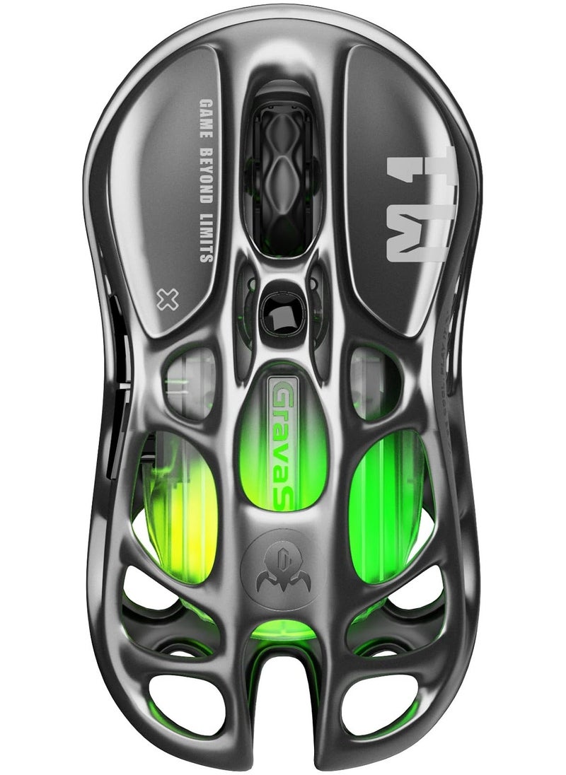 Generic - M1 Pro Wireless Gaming Mouse, Magnesium Alloy MMO Gaming Mice, 26,000 DPI, 88g Lightweight Hollowed-Out Design, 5 Programmable Buttons, 5 Dynamic Lightsync RGB Modes, Gunmetal Gray - Image 1