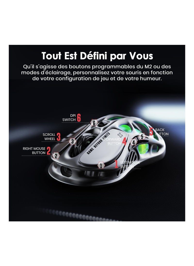 Generic - M1 Pro Wireless Gaming Mouse, Magnesium Alloy MMO Gaming Mice, 26,000 DPI, 88g Lightweight Hollowed-Out Design, 5 Programmable Buttons, 5 Dynamic Lightsync RGB Modes, Gunmetal Gray - Image 1