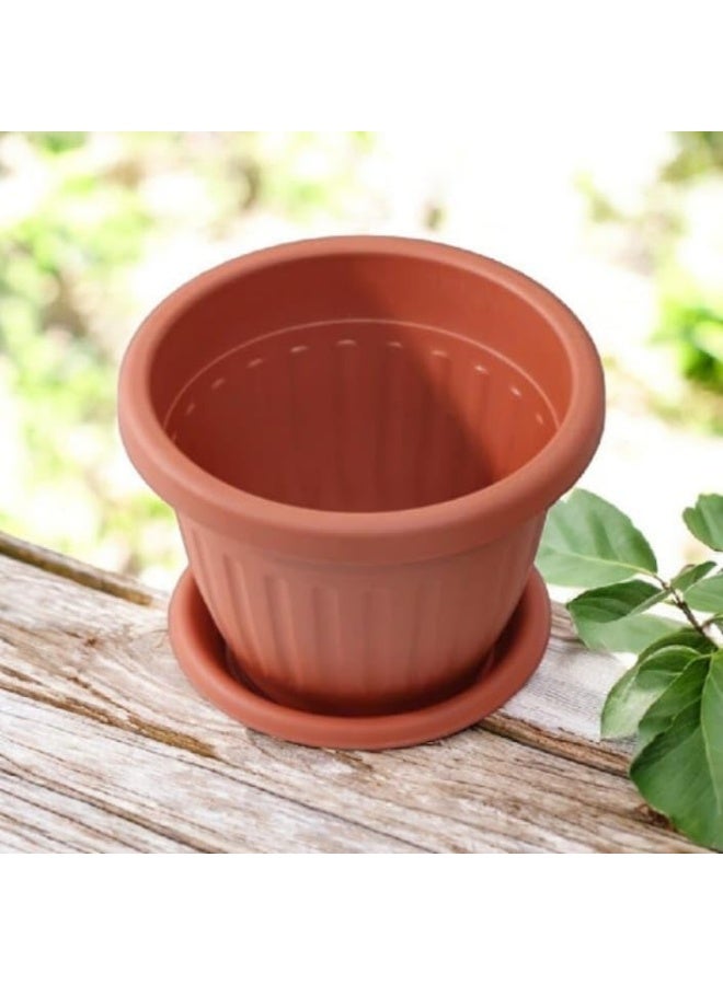 German Chalet for Gardens and Plants, Brown Pot with Saucer, Ribbed Trim Size 57