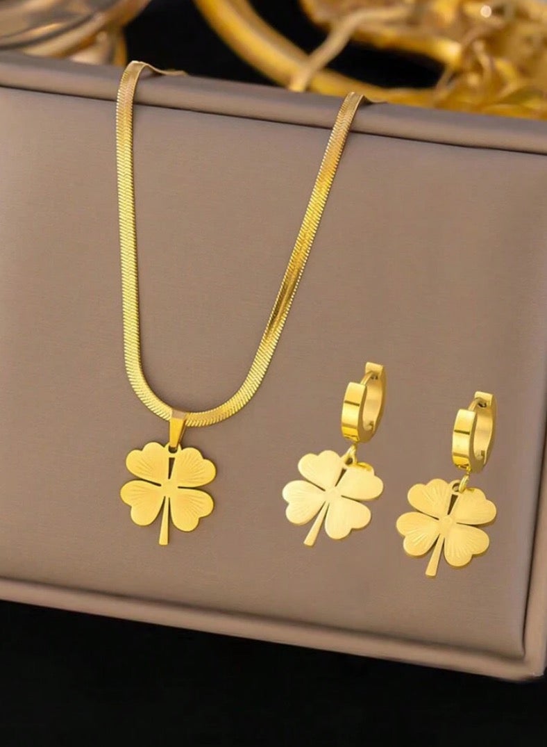 JewelryPalace Gold Plated Stainless Steel Women's Necklace And Earrings Accessories Set - Image 1