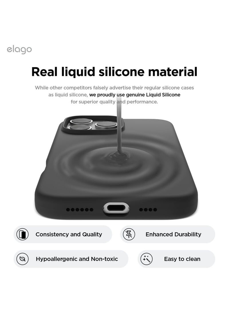 Elago Liquid Silicone for iPhone 16 Pro MAX Case Cover Full Body Protection, Shockproof, Slim, Anti-Scratch Soft Microfiber Lining - Black - Image 3