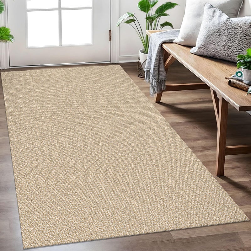 EARTHALL Washable Area Rug 3x5 Ft Non Slip Rugs for Entryway Braided Rubber Backed Throw Rugs Door Mat Indoor Outdoor Entrance Rug for Kitchen Foyer Front Door Living Room, Golden Beige/White - Image 1