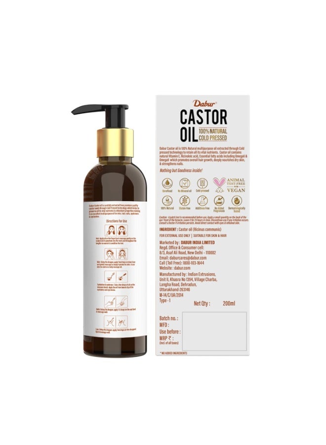 دابر زيت الخروع دابر - 200 مل | زيت طبيعي 100% معصور على البارد | يعزز نمو الشعر ويرطب البشرة ويقلل التجاعيد | خالٍ من الزيوت المعدنية والسيليكون - Image 2