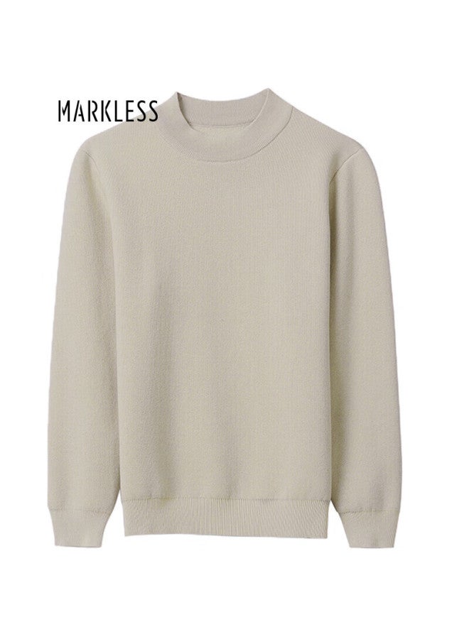 Markless Men's Sweater Autumn Winter Warm Loose Casual Half Turtleneck Knit Pullover 1713 Milk Tea Apricot 3XL - Image 1