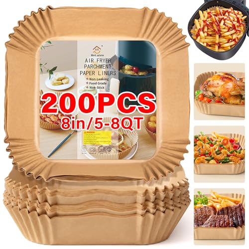 YOISDJL 200pcs Air Fryer Liners Disposable, Air Fryer Liners, 8.7" Square Parchment Disposable Paper Liner for Air Fryer, Parchment Paper, Baking, Roasting and Microwave, Non-Stick liner Accessories - Image 2