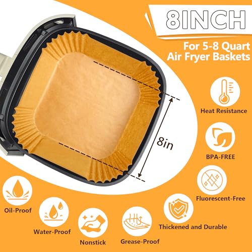 YOISDJL 200pcs Air Fryer Liners Disposable, Air Fryer Liners, 8.7" Square Parchment Disposable Paper Liner for Air Fryer, Parchment Paper, Baking, Roasting and Microwave, Non-Stick liner Accessories - Image 3