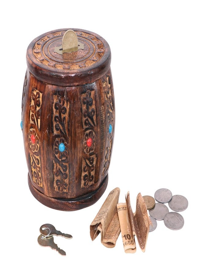 SHAPAR GOODS® بنك أموال خشبي/حصالة صغيرة/صندوق عملات معدنية (MOTI Dholak) - Image 4