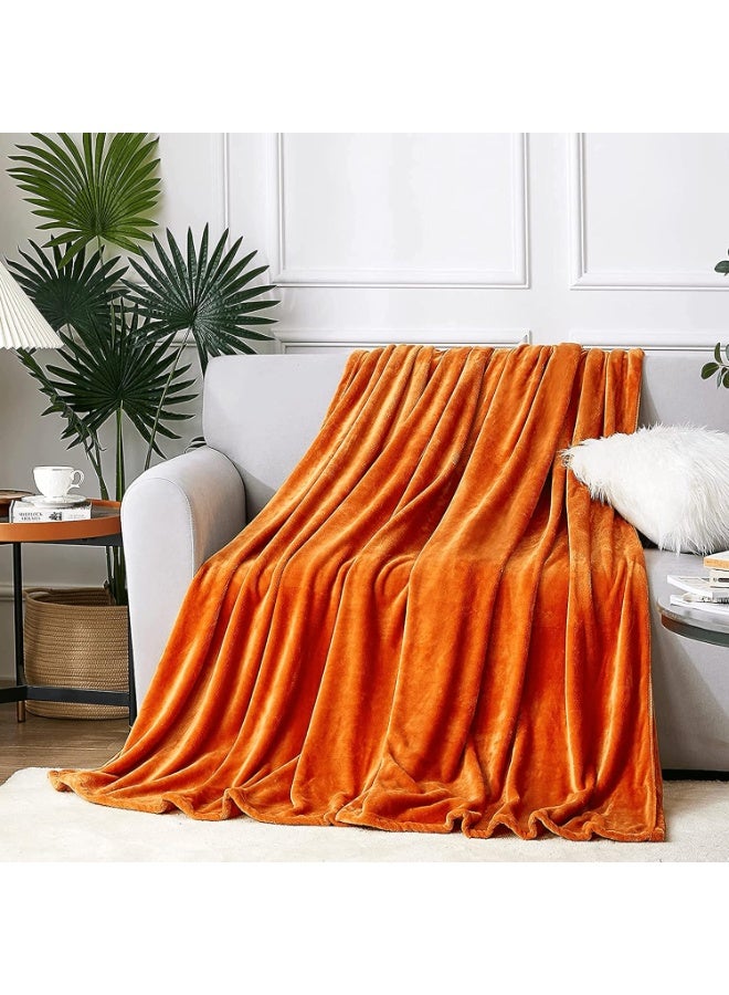 Fleece Throw Blanket 150x200 cm | Soft Lightweight Warm Plush Microfiber Blanket | All Season Bed & Sofa Blanket | Burnt Orange - Image 2