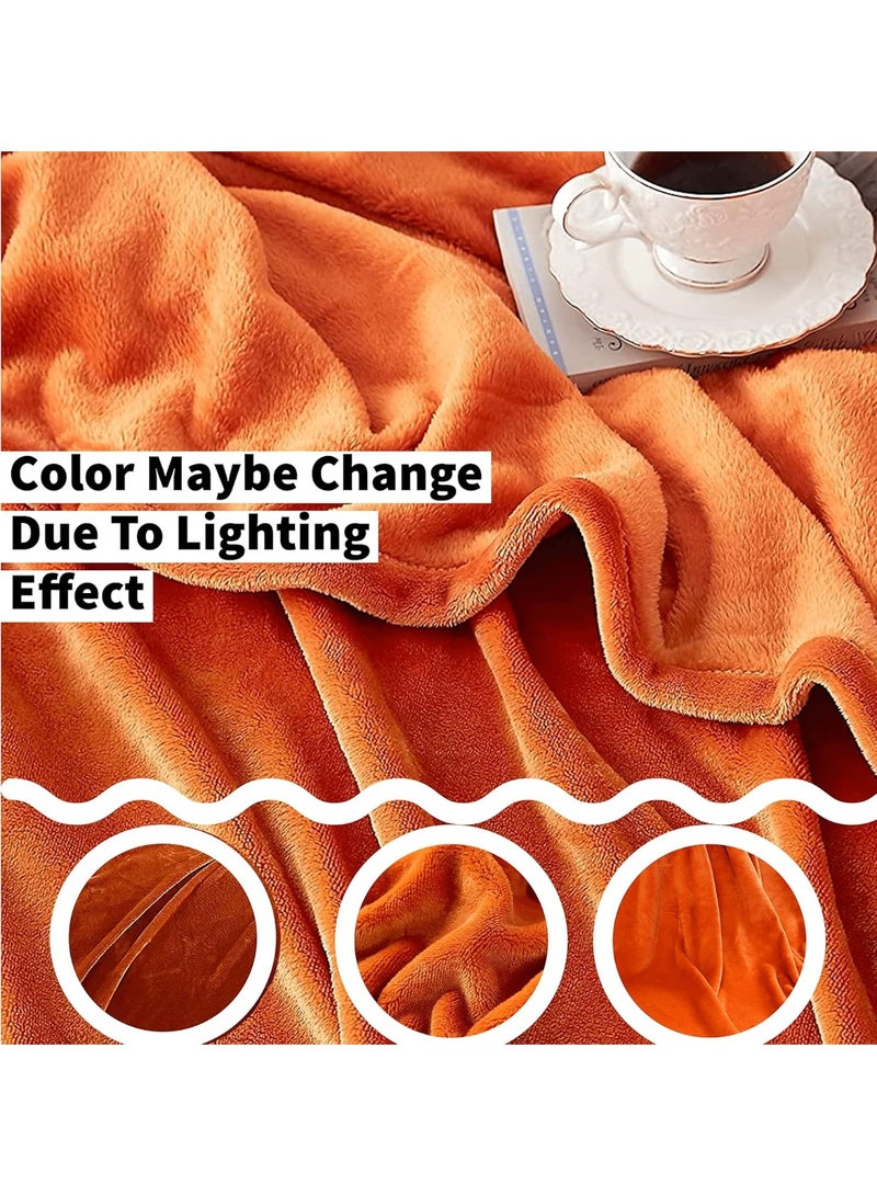 Fleece Throw Blanket 150x200 cm | Soft Lightweight Warm Plush Microfiber Blanket | All Season Bed & Sofa Blanket | Burnt Orange - Image 3