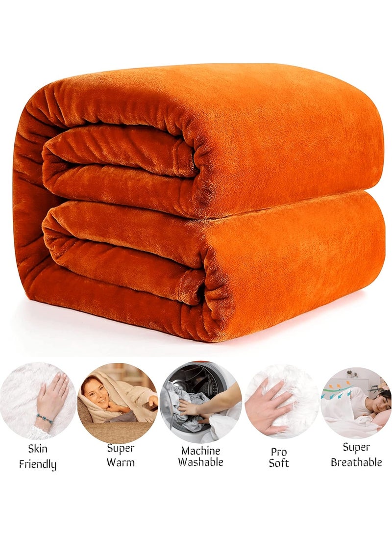 Fleece Throw Blanket 150x200 cm | Soft Lightweight Warm Plush Microfiber Blanket | All Season Bed & Sofa Blanket | Burnt Orange - Image 4