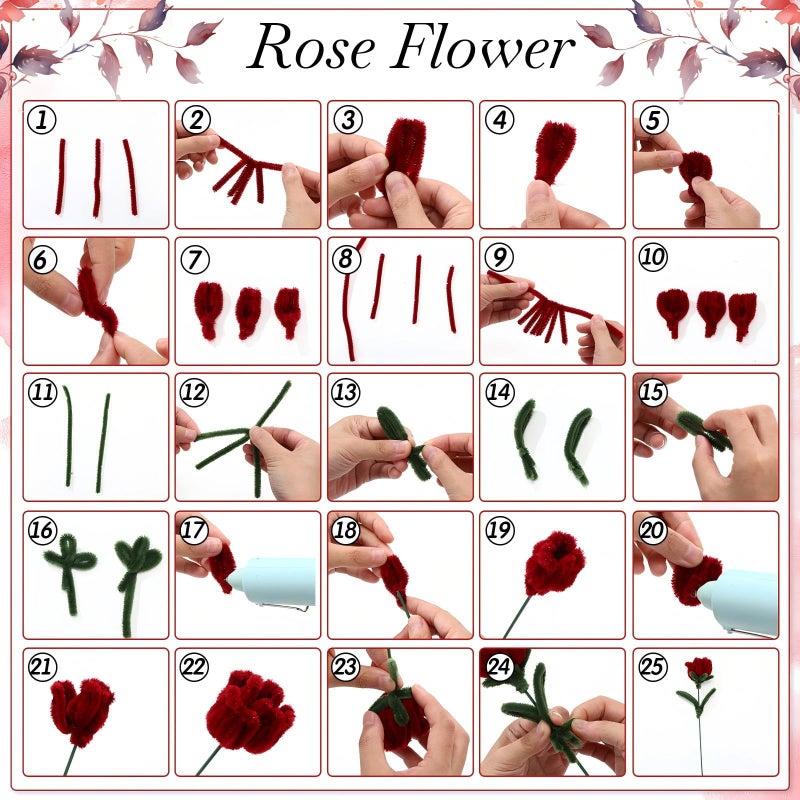 DaisyInner 700 Pcs Pipe DIY Cleaners for Craft Cleaners Flower Pipe Bulk Pastel Chenille Stems Flower Gradient Colored Fluffy for Valentine's Day School Party Decor(Red,Green) - Image 4