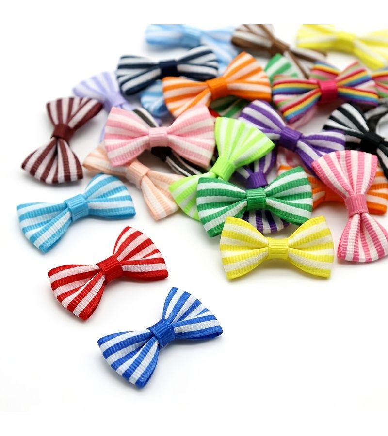 Navy Blue Striped Satin Ribbon Bows 25pcs for Gift Packaging Handicrafts Holiday Decorations Weddings Hair Additions - Image 1